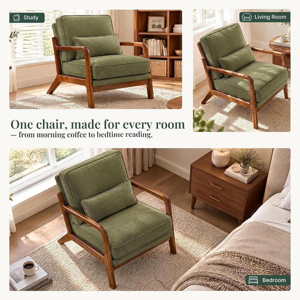 Mid Century Modern Accent Chair, Upholstered Lounge Chair,Green