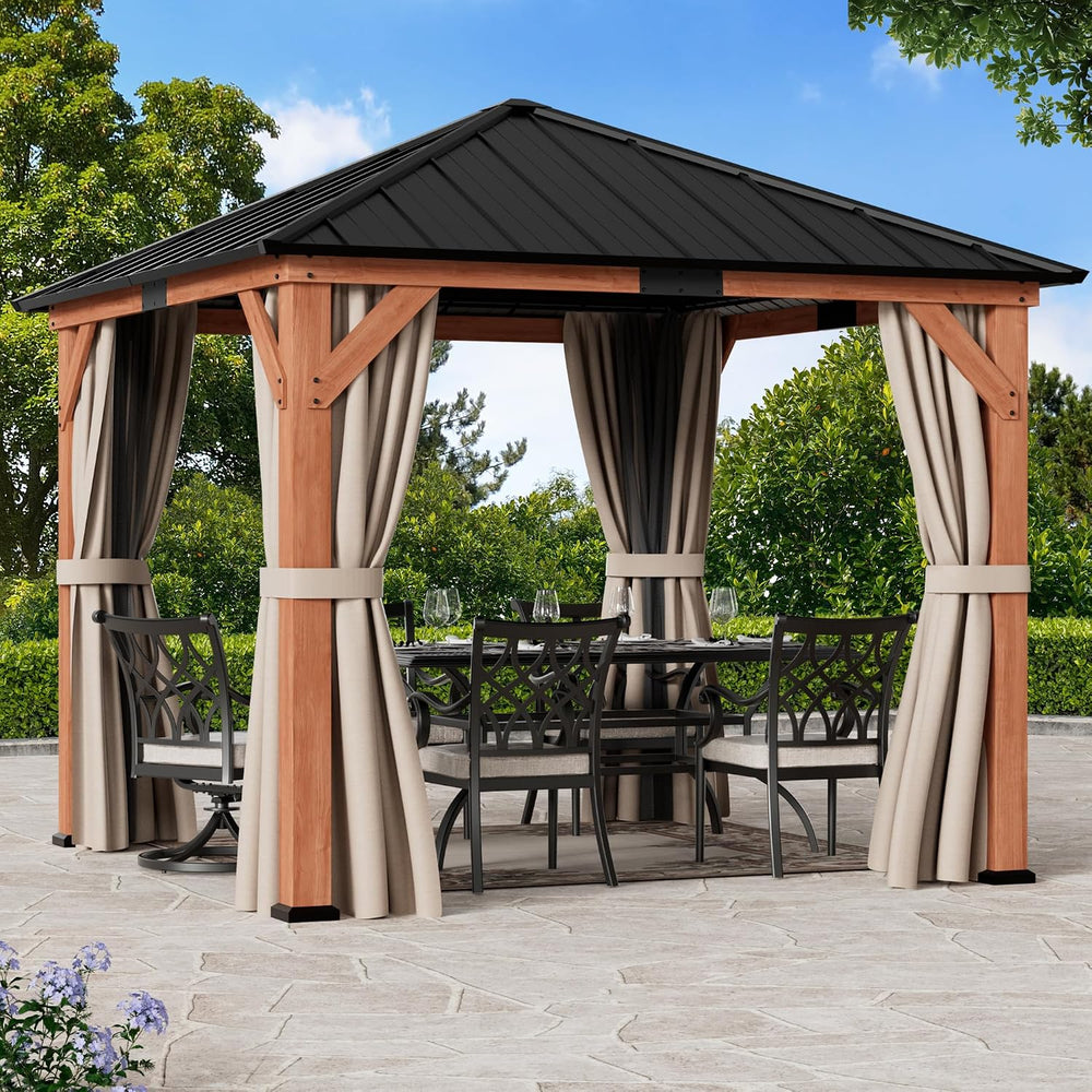 Modern Shade Permanent Wood Gazebo 10x10 with Galvanized Steel Roof