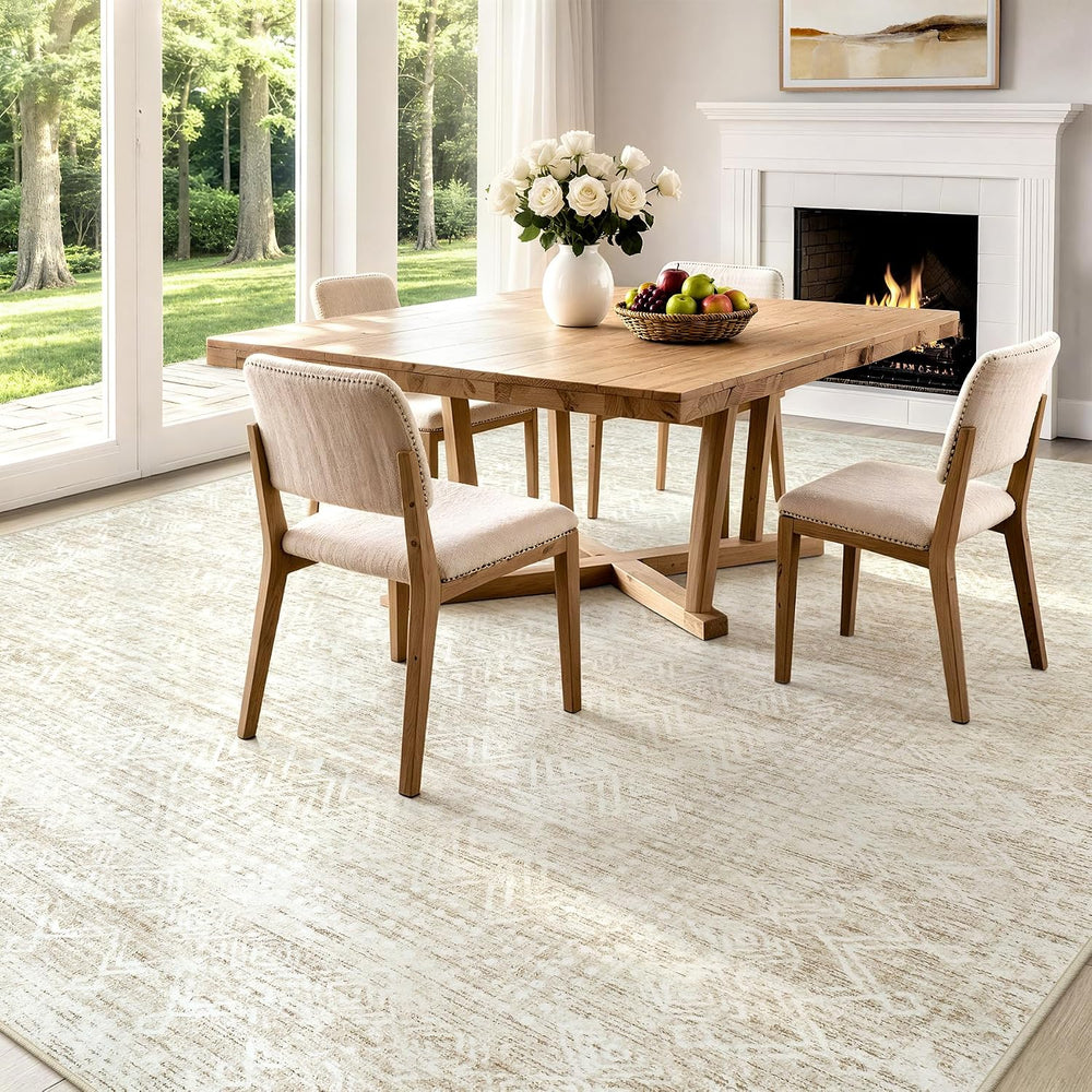 8x10 Area Rugs, Beige Washable Geometric Boho Rug for Living Room, Bedroom