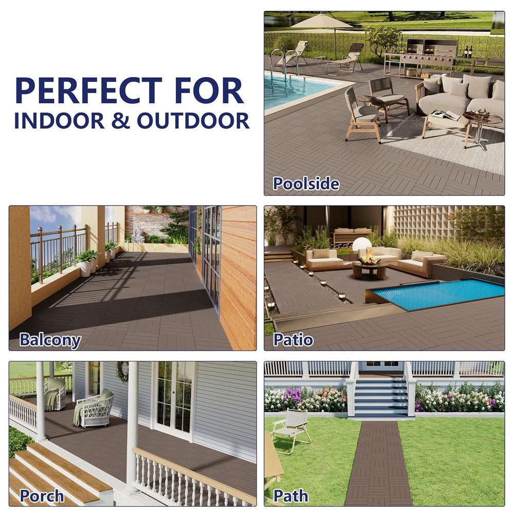 9 PCS Plastic Interlocking Deck Tiles - 12" x 12" Waterproof Indoor...