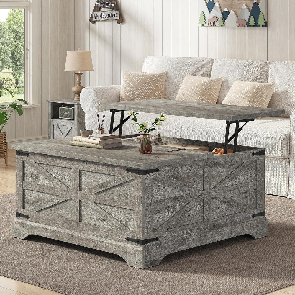 Furnideco 35.5''W Square Coffee Table Farmhouse Lift top Coffee Table...