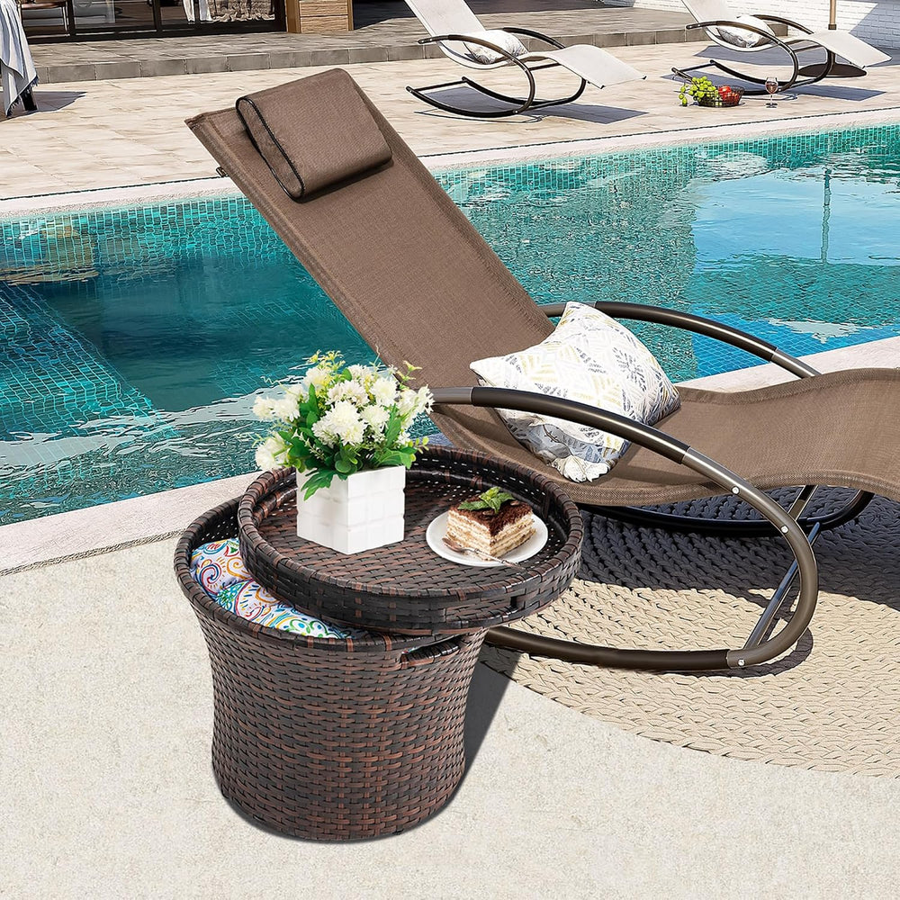 Sundale Outdoor Wicker Side Table with Storage, Patio Rattan End Table