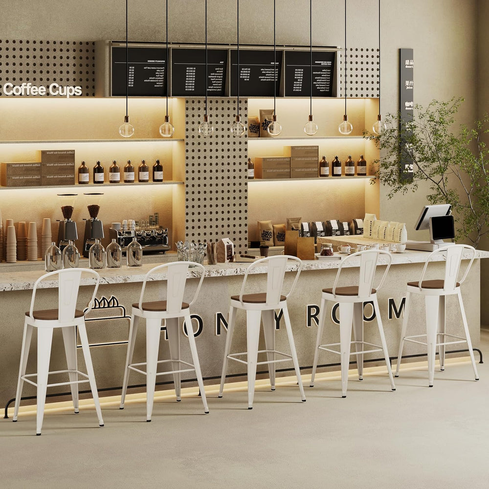 Andeworld Metal Bar Stools Set of 4,24" Counter Height with Backs,Off White