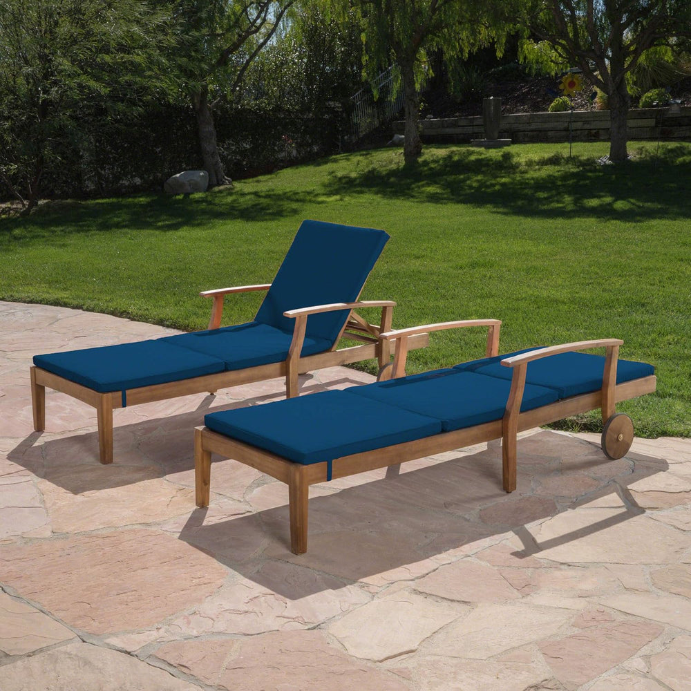 Great Deal Furniture Daisy Outdoor Teak Finish Chaise Lounge with Blue Water ...