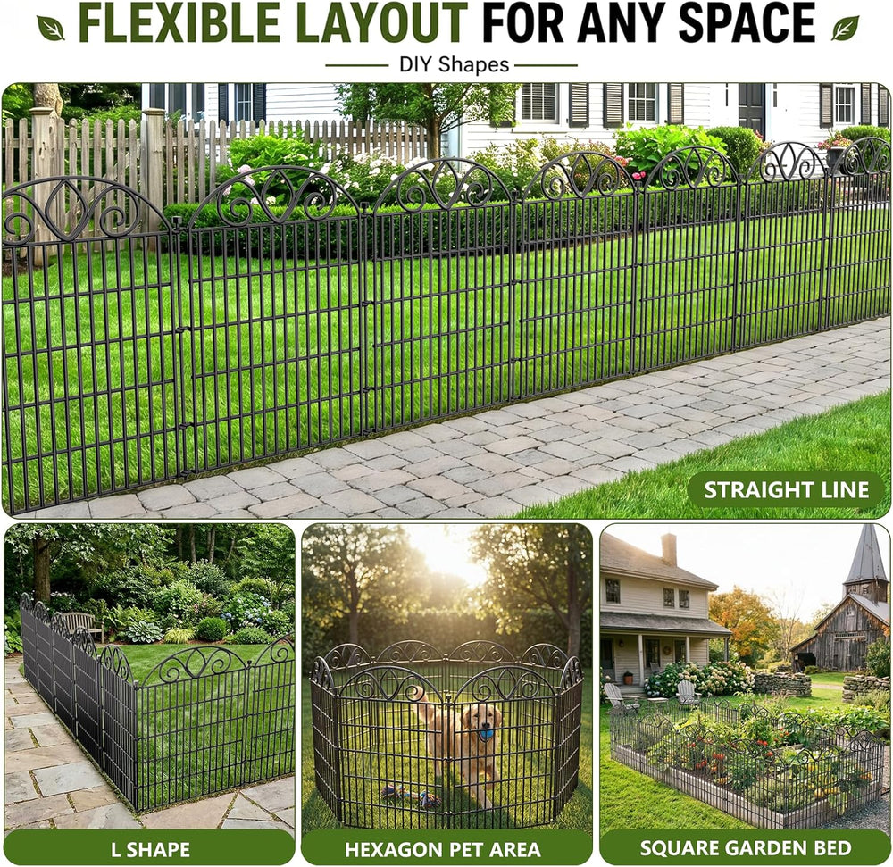 No Dig Garden Fence Outdoor for Yard, 5 Panels with Gate
