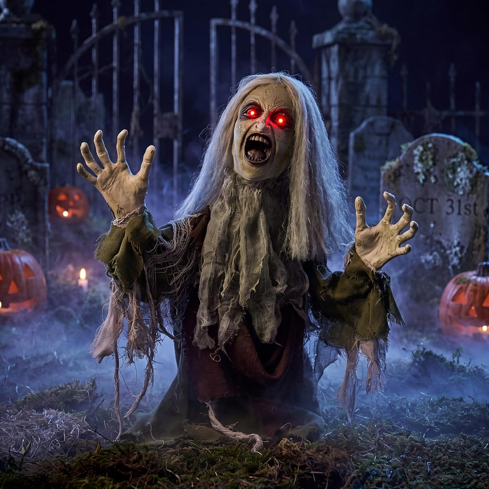 JOYIN Halloween Outdoor Animatronic Zombie Groundbreaker Decor, Half-Body Zom...