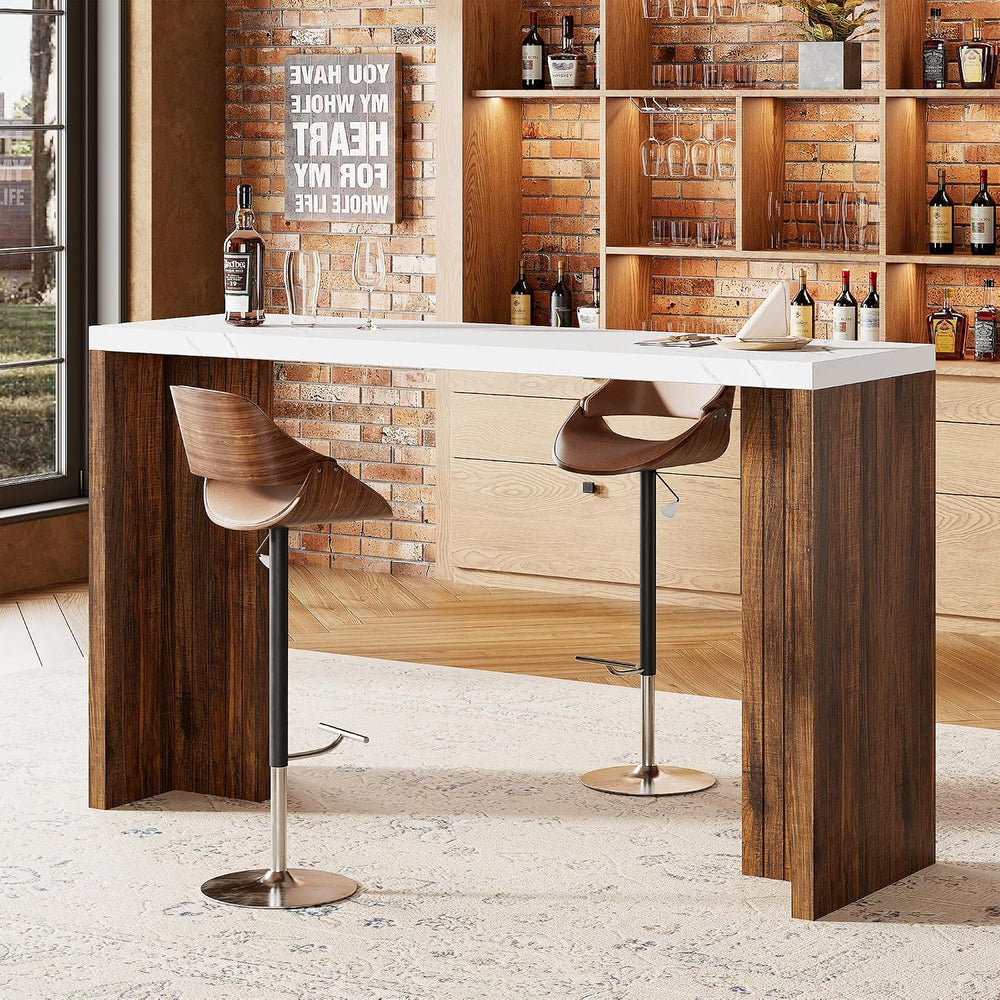 Bar Table for 4-6 People - 55” Long Counter Height Pub with Extra Thickened T...