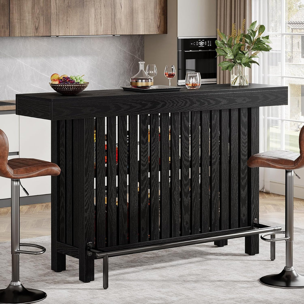 Tribesigns 63" Large Bar Table, Black Counter Height Table with Footrest