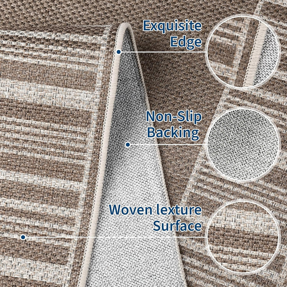 GarveeHome Striped Bordered Rug 8x10 Washable Patio Rug for Living Room Moder...