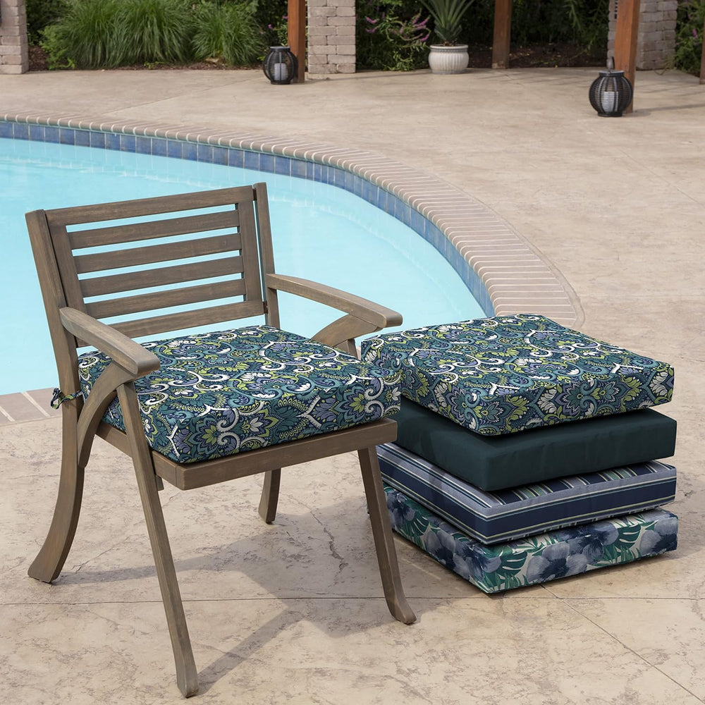 Arden Outdoor Seat Pad Chair Cushion, 21x21, Blue Damask