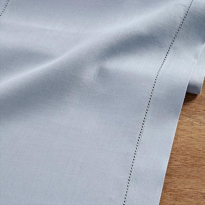 Solino Home Linen Dusty Blue Table Runner 48 Inches - Classic Hemstitch, 100%...