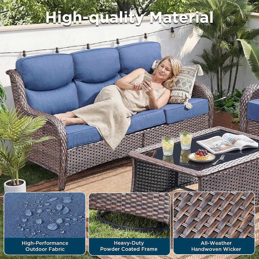 Luxury Patio Furniture Set with Fire Pit Table-6 Pieces All Weather Outdoor S...