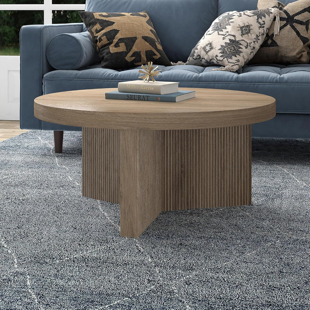 Henn&Hart 32" Scandinavian Fluted Coffee Table, Weathered Gray