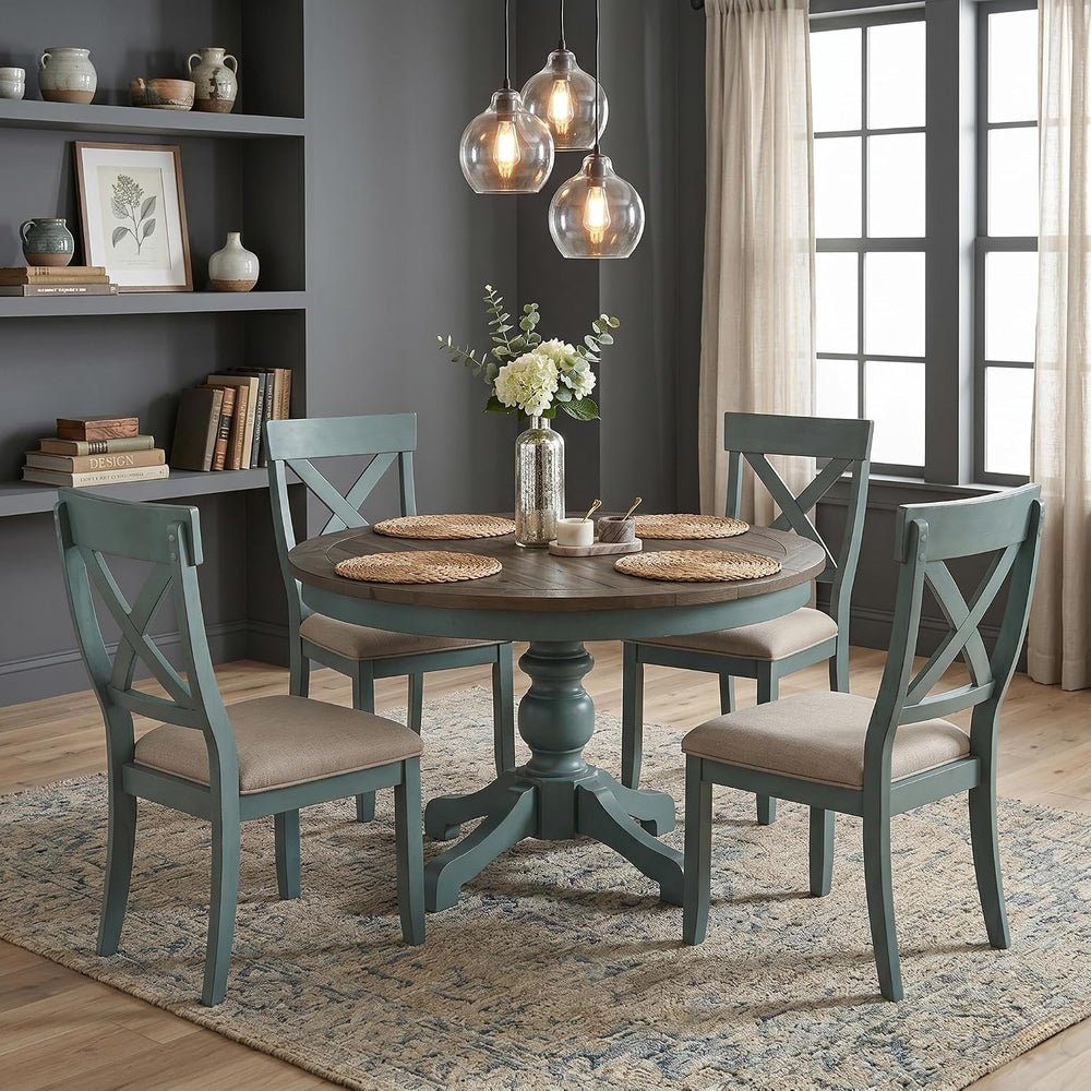 Roundhill Furniture Prato 5-Piece Round Dining Table Set with Cross Back Chai...