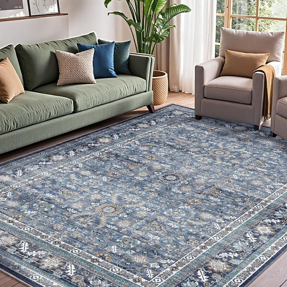 OPPODREAM Vintage Blue Area Rugs 6x9, Washable Rug for Living Room