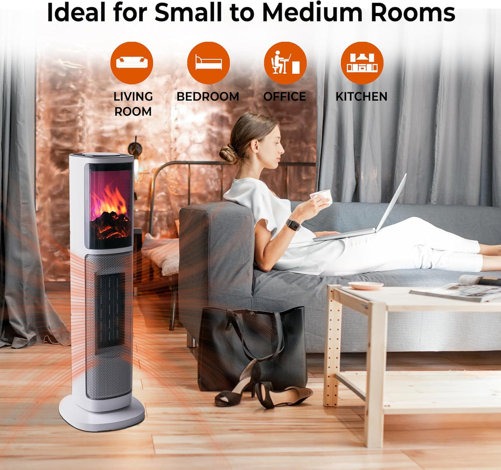 Comfort Zone 25" Oscillating Tower Heater with 3D Flame Effect