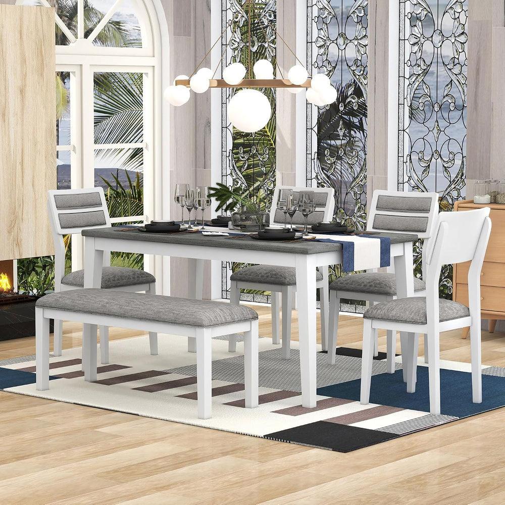 Merax 6-Pieces Solid Wood Dining Table Set for 6, Farmhouse Kitchen Room Tabl...