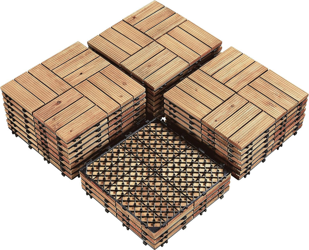 Topeakmart 27PCS Interlocking Deck Tiles 12x12 Patio Flooring, Natural Wood