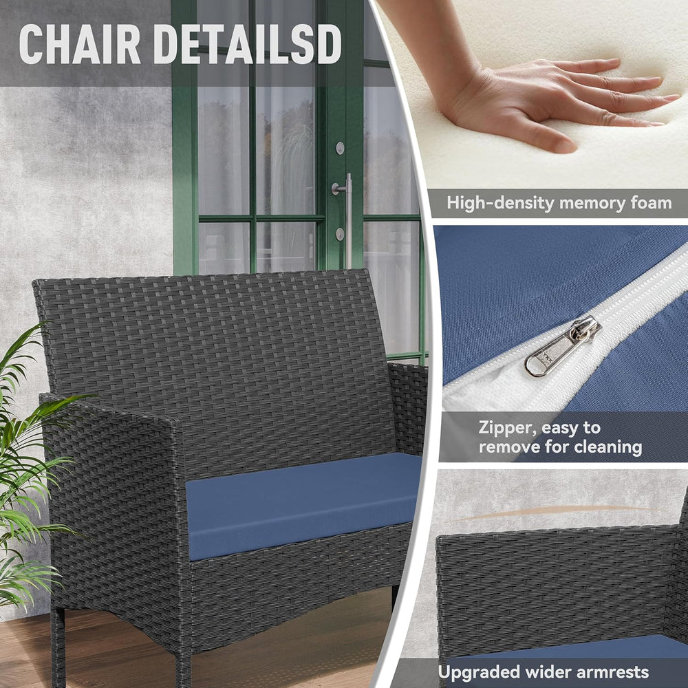 Kurapika Patio Furniture Set 4 Pieces Outdoor Wicker Rattan Chairs Conversati...