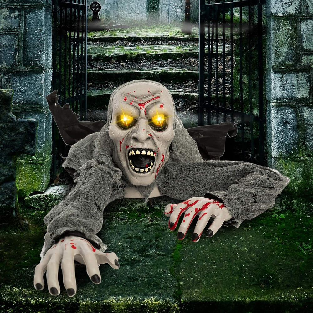 JOYIN Halloween Decorations Outdoor Light-Up Zombie Groundbreaker with bloods...