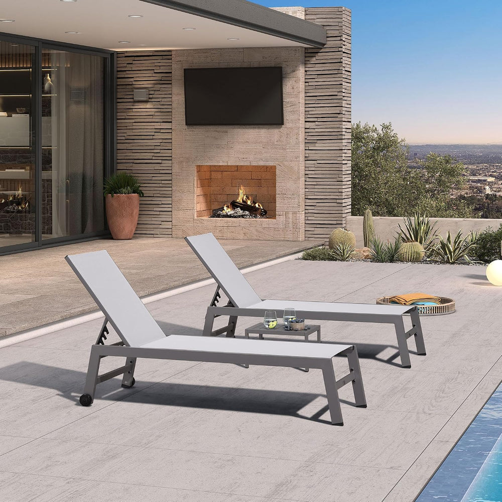 PURPLE LEAF Lounge Chair Outdoor Set for 2, All Weather Aluminum, White
