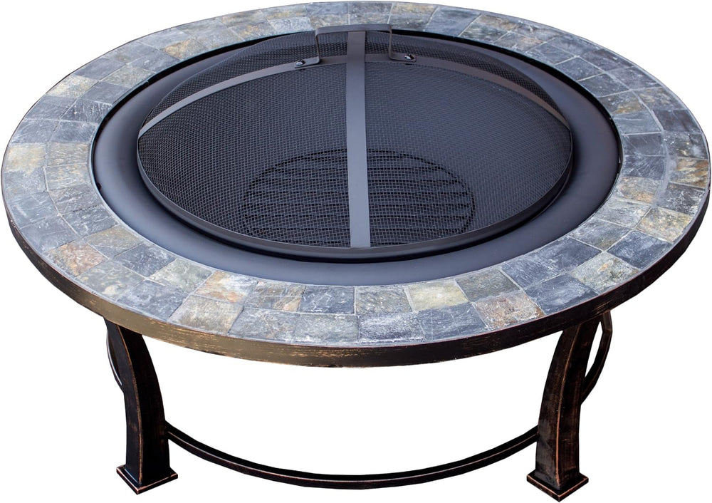 Hiland FT51216 Burning Fire Pit w/Wood Grate and Domed Mesh Screen Lid, Mediu...