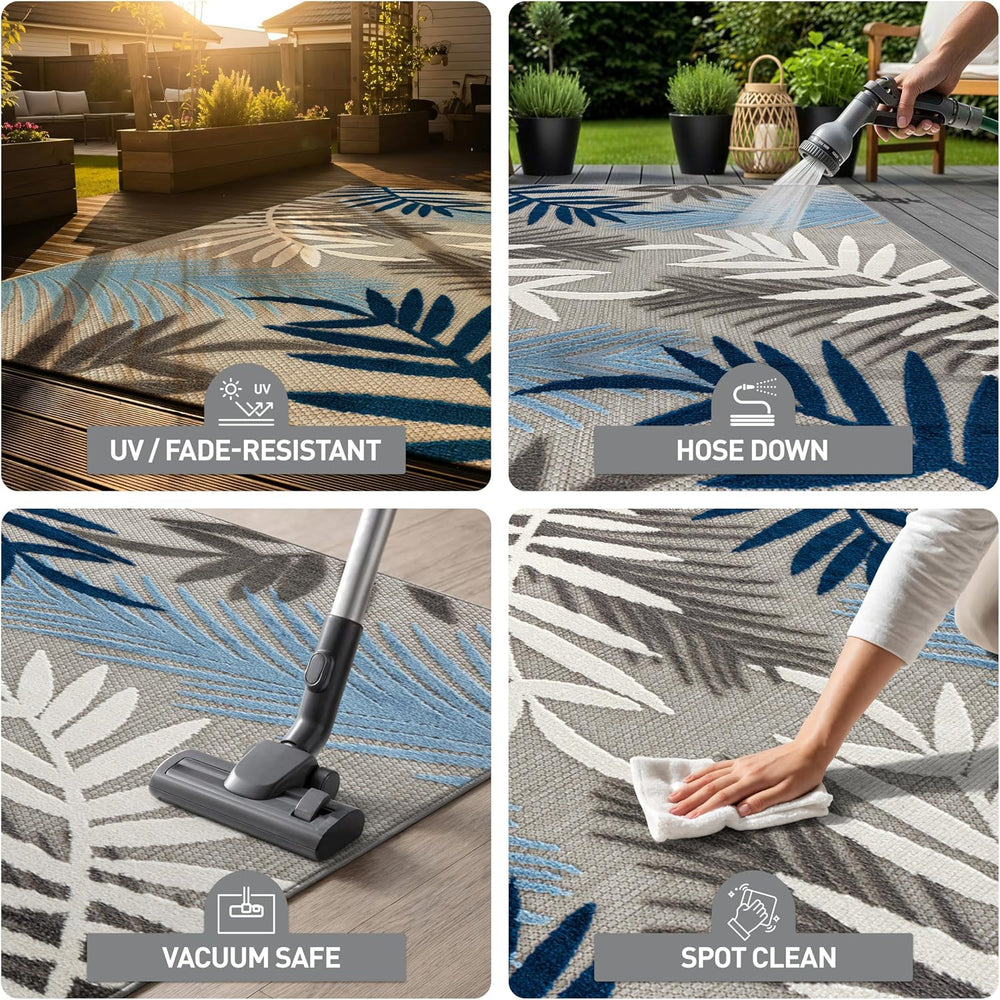 Rugshop Palm Indoor/Outdoor Non-Shedding Deck Patio Area Rug Blue 5' x 7&...