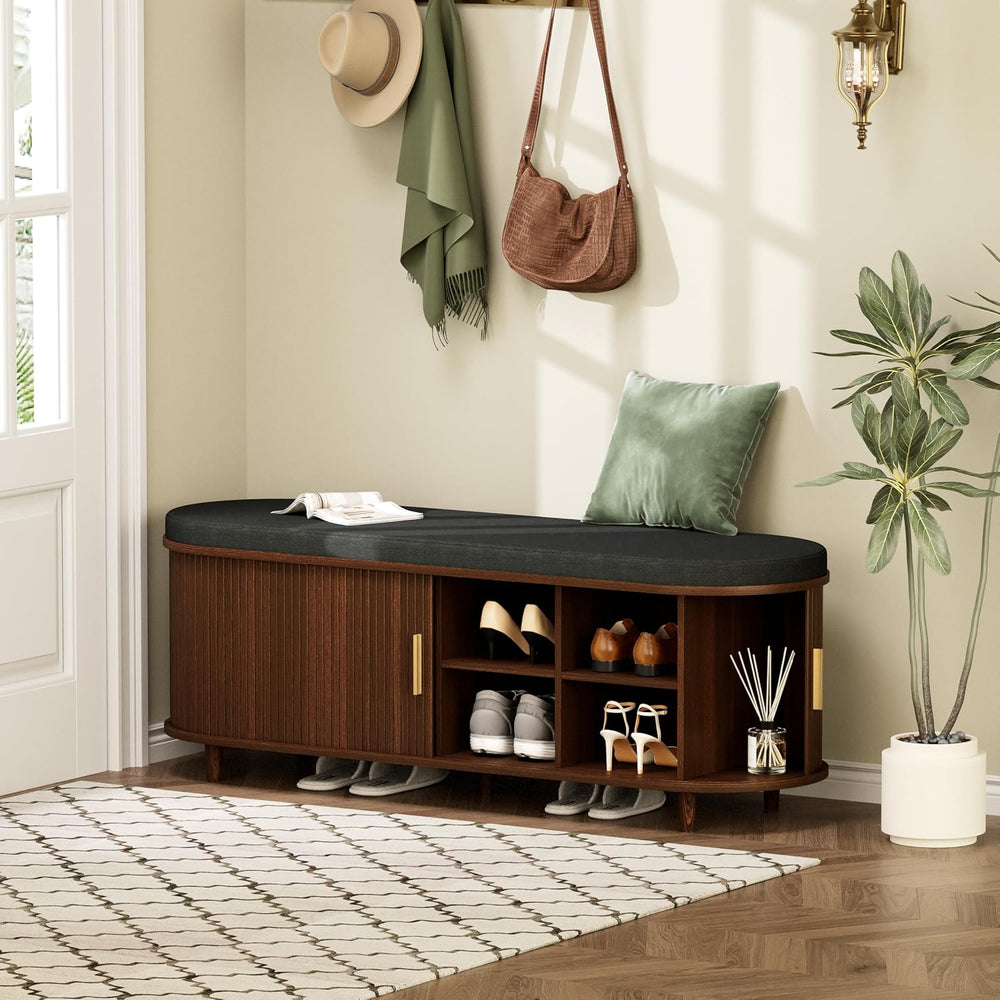 DHH 2-Tier Storage Bench,Wide Shoe Bench with Thickened Padded Seat Cushion, ...