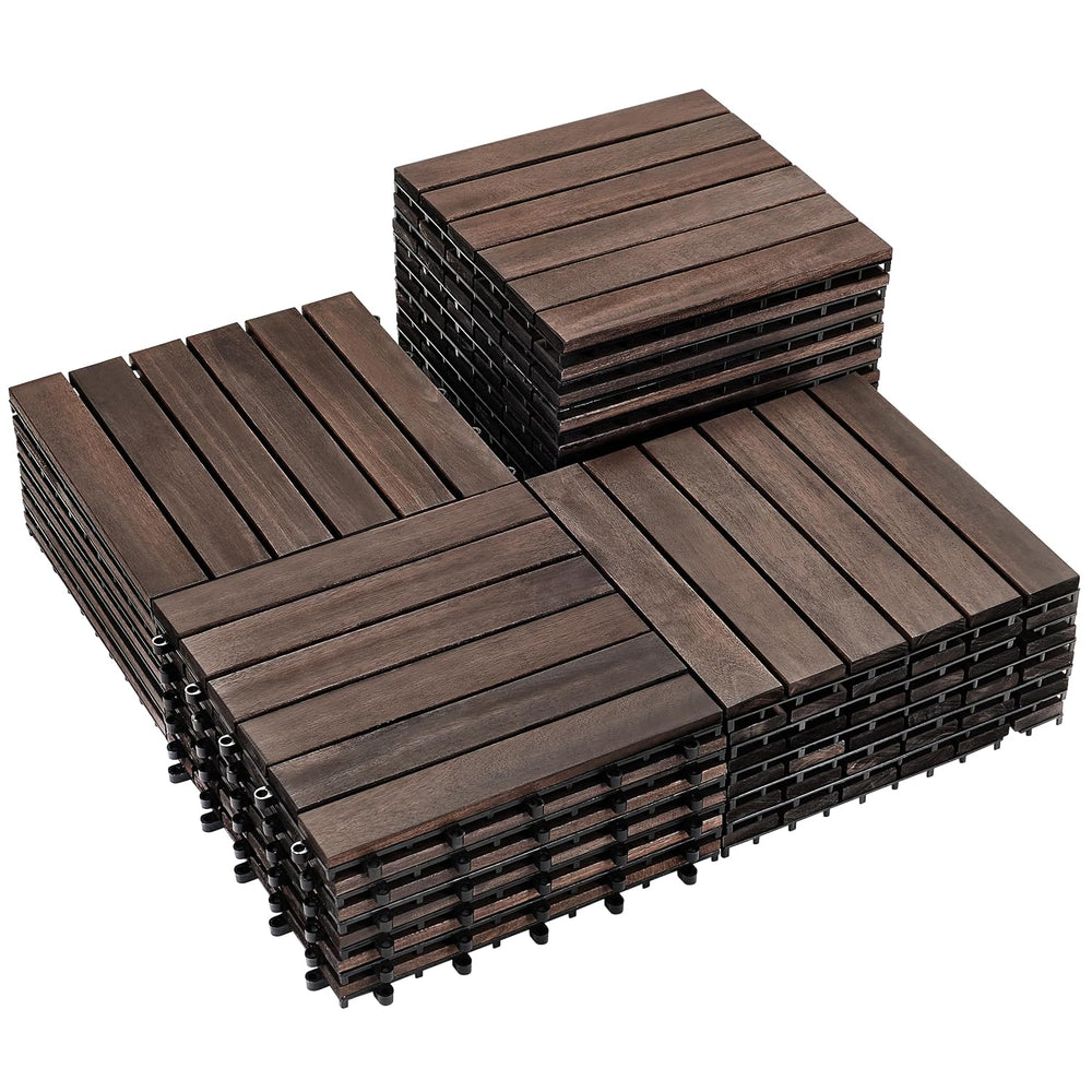 PrimeZone 27 PCS Solid Acacia Wood Interlocking Patio Deck Tiles Outdoor