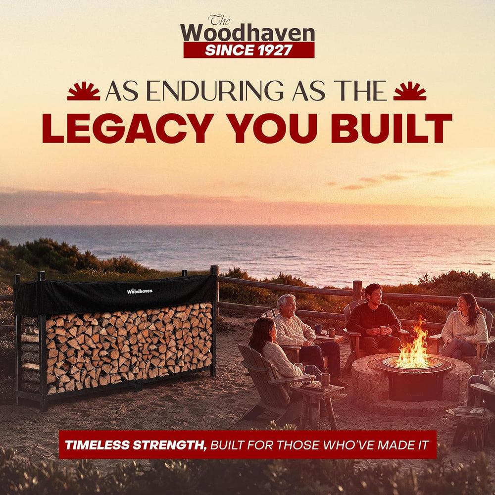 Woodhaven 8-Foot Raised Firewood Rack w/Cover, 1/2 Cord | Made in USA
