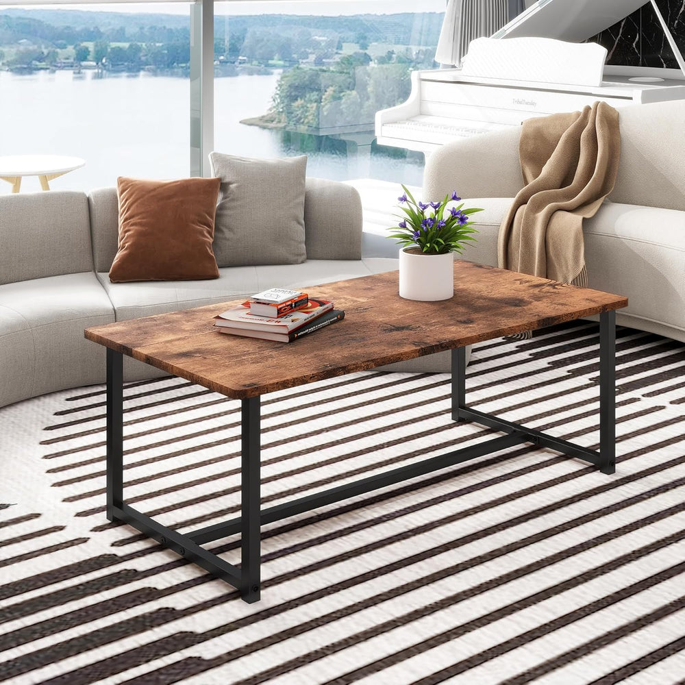 35.4" Rectangular Coffee Table for Living Room, Modern Industrial Style ...