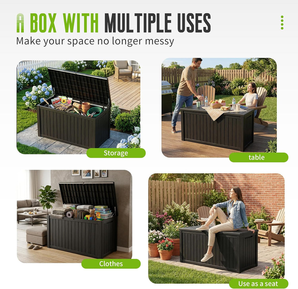 DRATO 325 Gallon Outdoor Storage Box Waterproof Large Deck Box, Black