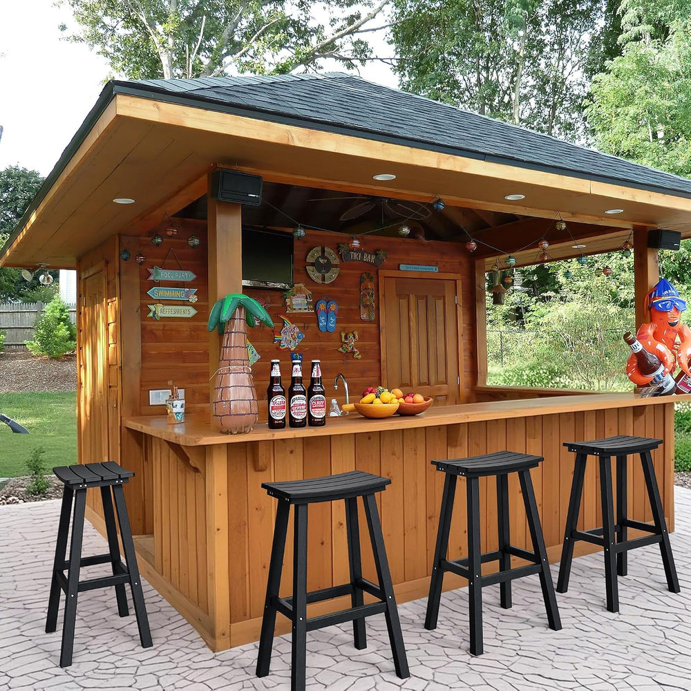 nalone 29 Inch Outdoor Bar Stools Set of 2, HDPE Bar Chairs with Footrest, We...