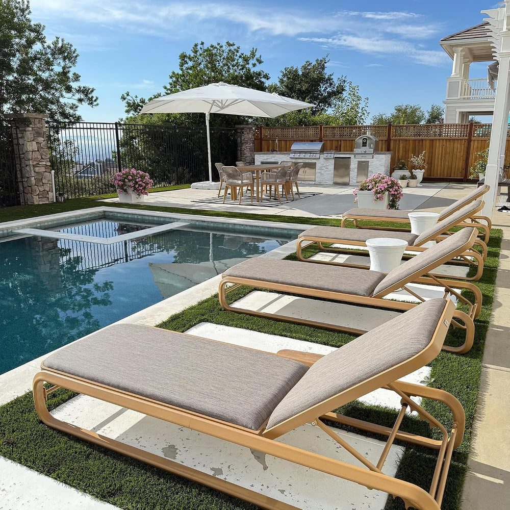 PURPLE LEAF Outdoor Chaise Lounge Chairs with with Pull-Out Table Teak
