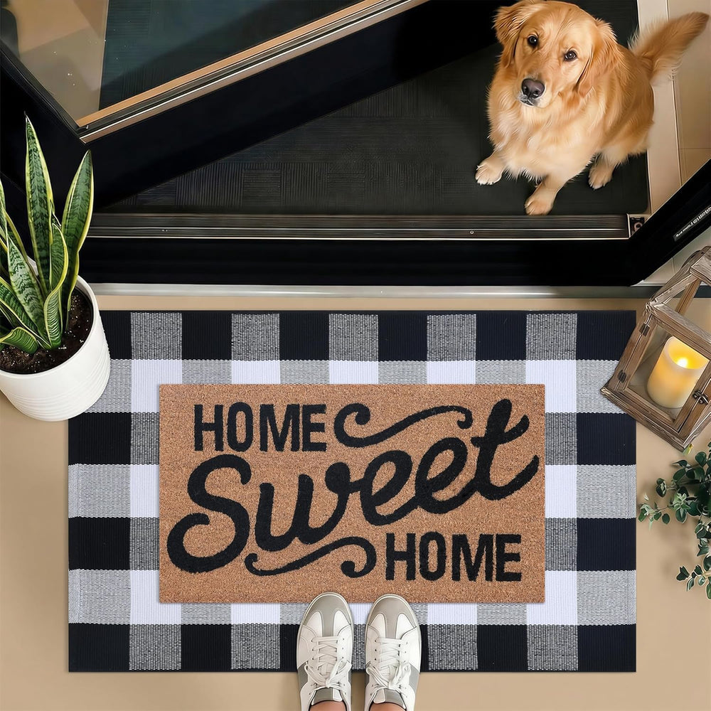 Home Sweet Home Doormat Set, 2-Piece Layered Front Porch Mat Combo, Natural C...