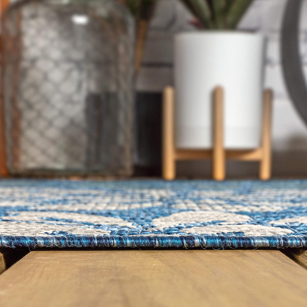 JONATHAN Y Floral Textured Weave Indoor Outdoor Area Rug 5X8 Navy/Aqua, Zinni...