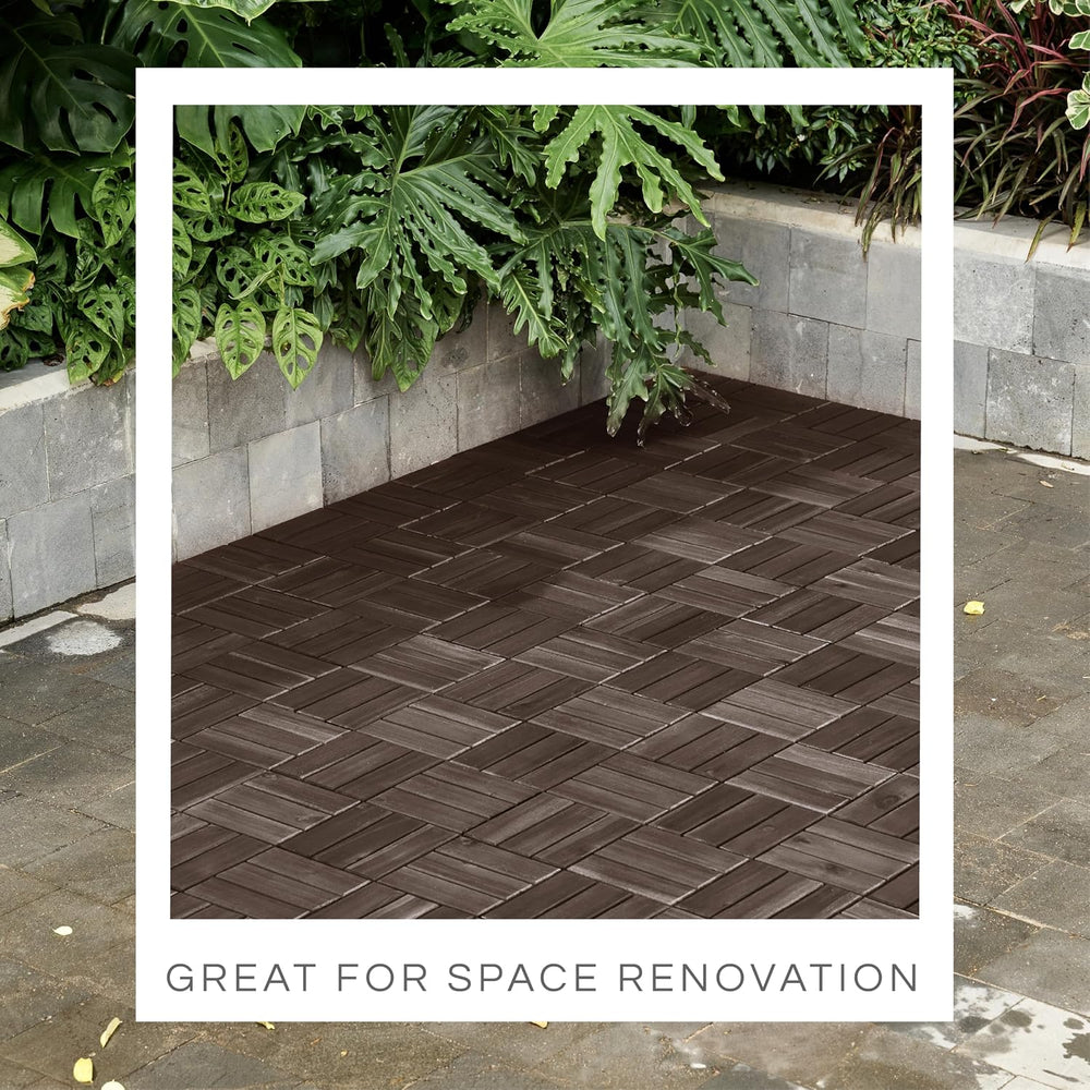 THYOI Premium Deck Tiles, 10 Pcs Patio Flooring -Espresso- Crossed Pattern