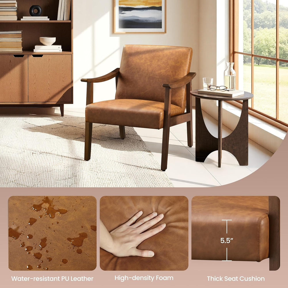 Yaheetech Accent Chair, Mid-Century Armchair with High Back Brown