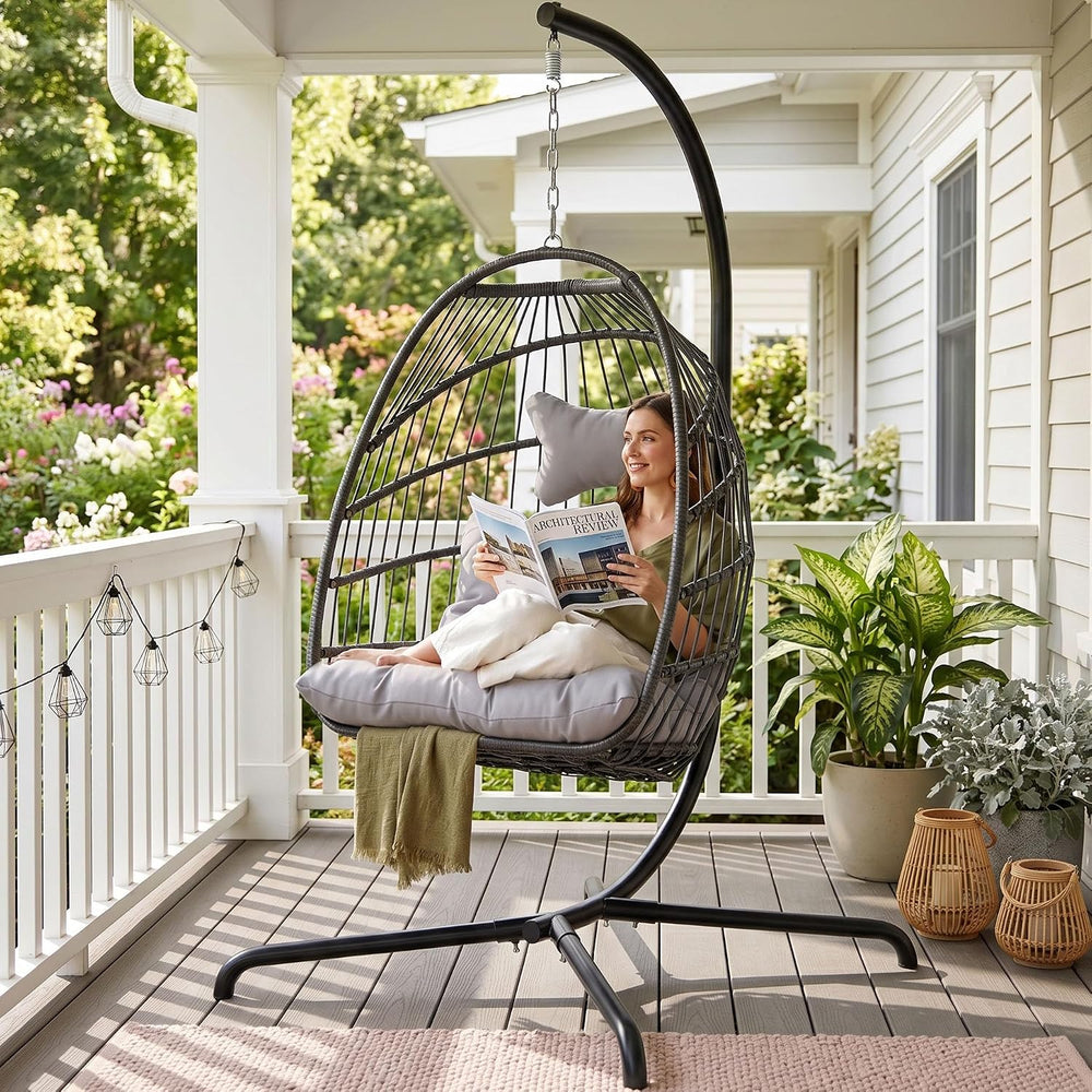 NICESOUL All Weather Swing Egg Chair Indoor Outdoor, Comfy Rattan Patio Baske...