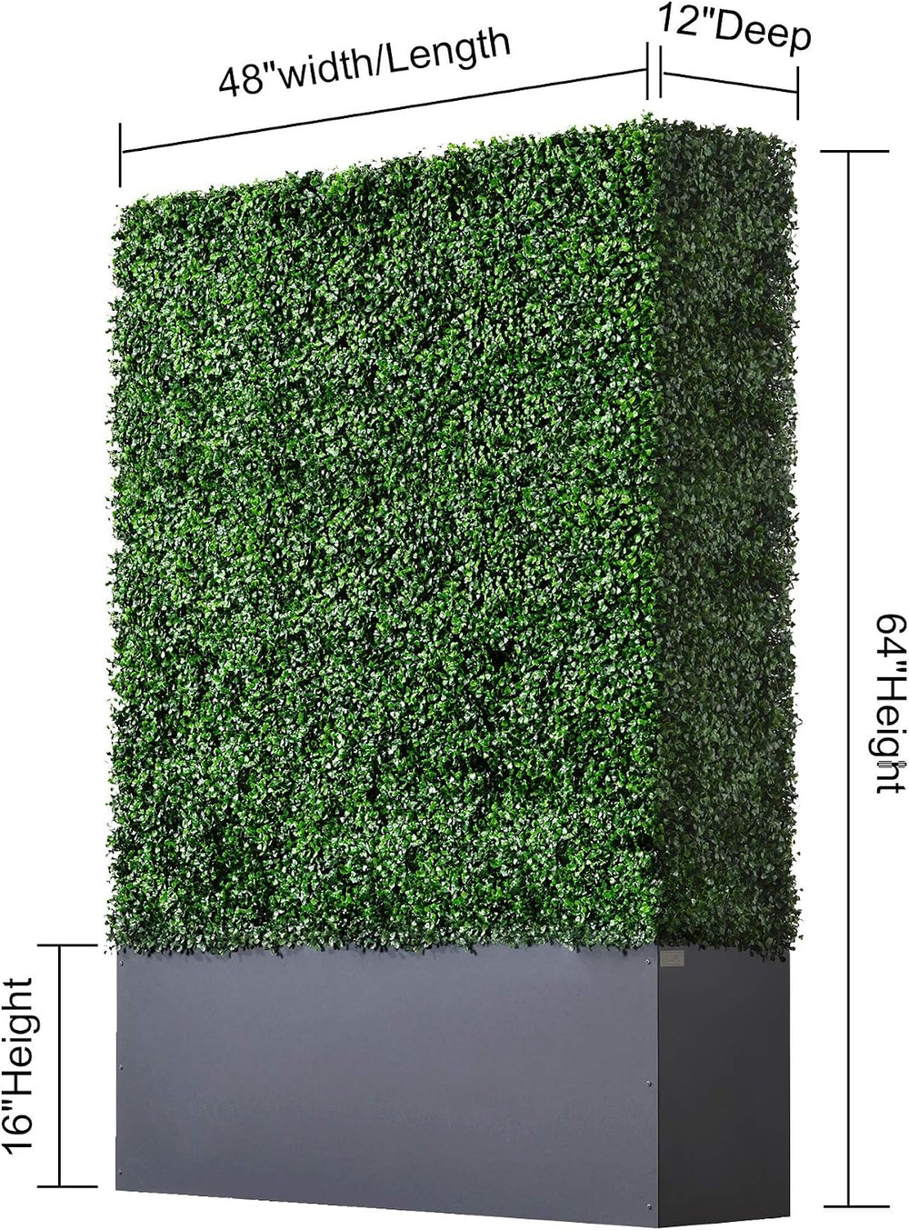 Artificial Boxwood Hedge Wall with Dark Gray Stainless Steel Planter Box Priv...
