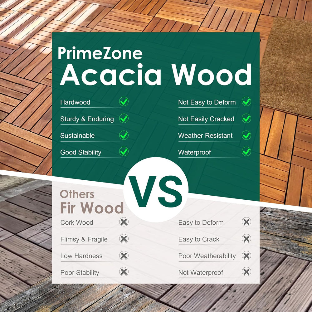PrimeZone 27 PCS Solid Acacia Wood Interlocking Patio Deck Tiles Outdoor