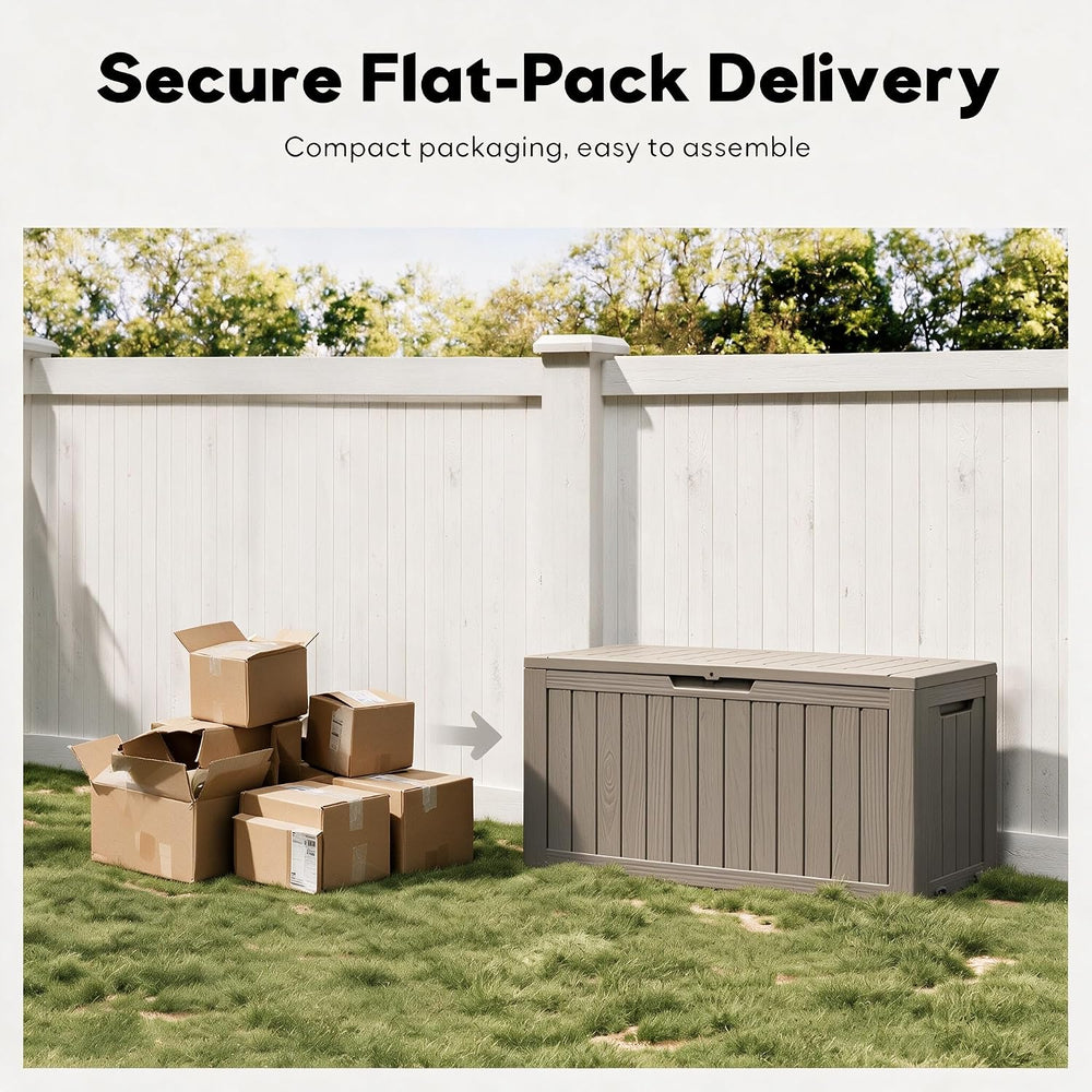 91 Gal Deck Box,Waterproof Resin Outdoor Storage Gas Lift,Lockable Grey