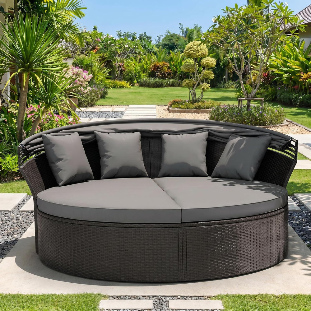 Outdoor Patio Furniture Canopy Daybed Round Sofas, 4 Pieces Seating Separates...