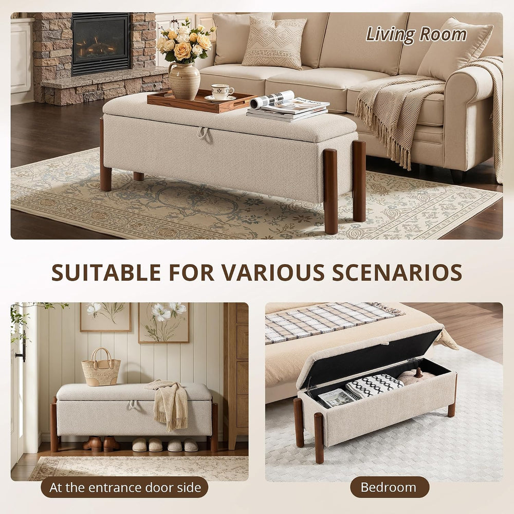 47'' Modern Storage Ottoman Benches with Walnut Wood Legs Ottoman Ben...