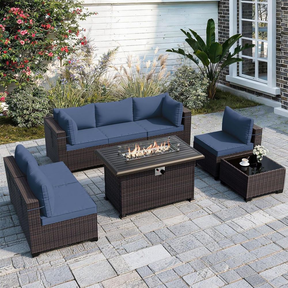 ALAULM Patio Furniture Set with Fire Pit Table 55000 BTU, Outdoor Sectional w...