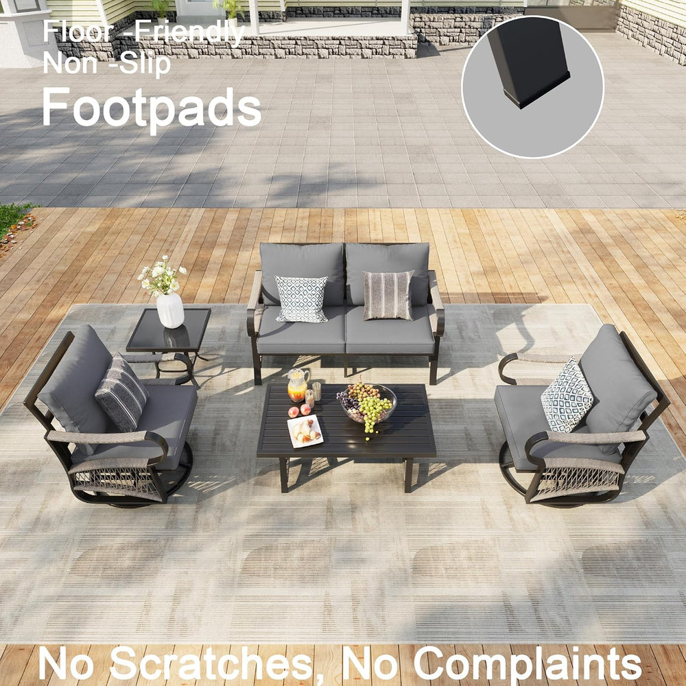 5 Pieces Patio Conversation Sets, All Weather Metal Outdoor Furniture Set Inc...