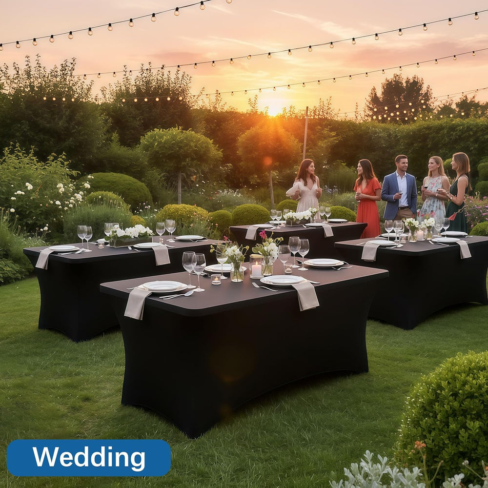 6FT Black Table Cloth - 6 Pack Fitted Stretch Rectangle Spandex Tablecloth, W...