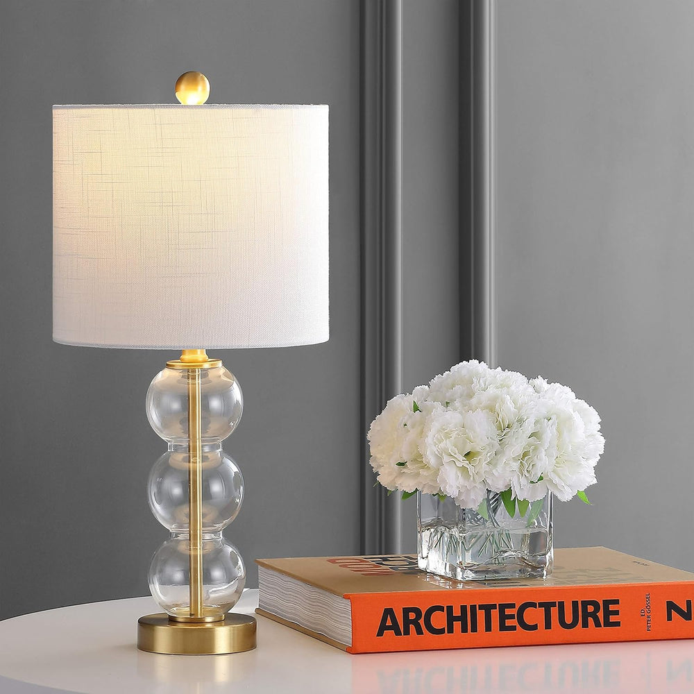 JONATHAN Y February 21" Stacked Sphere Table Lamp, Clear/Brass Gold