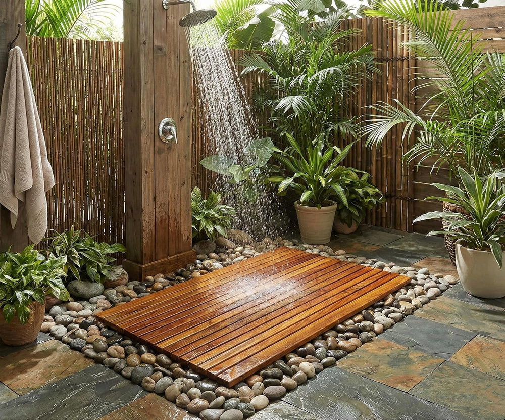Bare Decor Cosi String Spa Shower Mat in Solid Teak Wood Oiled Finish, Large:...