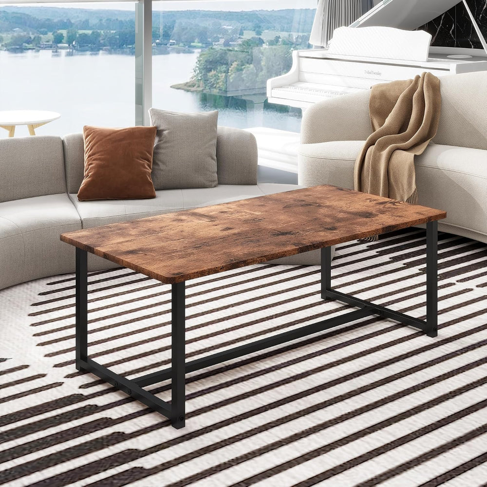 35.4" Rectangular Coffee Table for Living Room, Modern Industrial Style ...